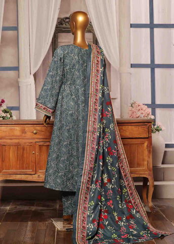 Bin Saeed Fabric - WK-FR-076 A-3 Piece Khaddar Printed Frock Style Suit