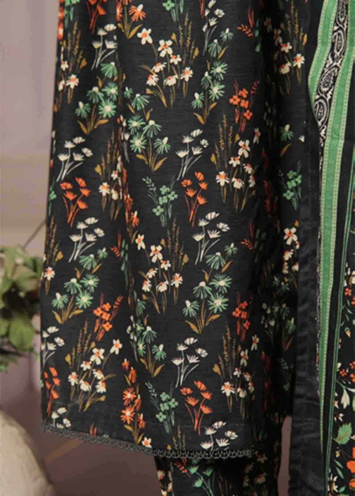Bin Saeed Fabric - WK-FR-077 A-3 Piece Khaddar Printed Frock Style Suit