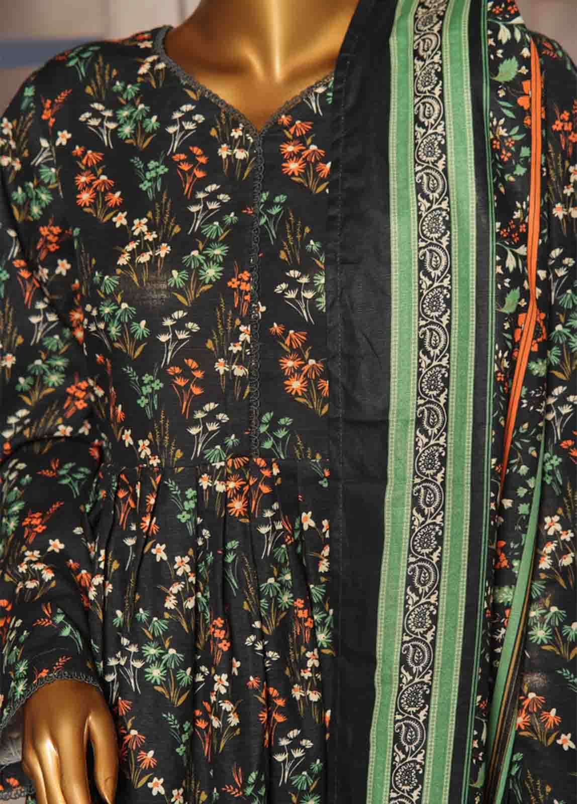 Bin Saeed Fabric - WK-FR-077 A-3 Piece Khaddar Printed Frock Style Suit