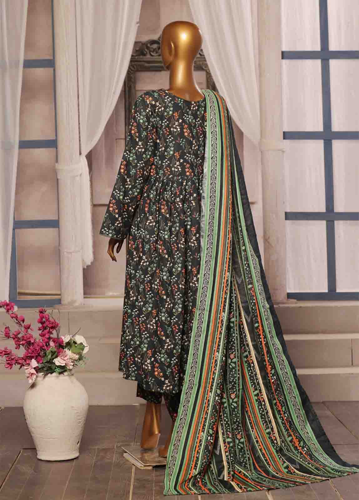 Bin Saeed Fabric - WK-FR-077 A-3 Piece Khaddar Printed Frock Style Suit
