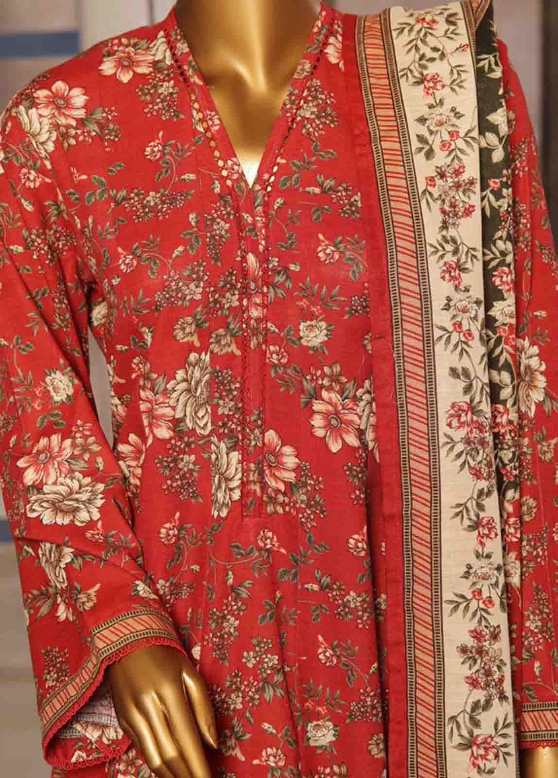 Bin Saeed Fabric - WK-FR-078 A-3 Piece Khaddar Printed Frock Style Suit