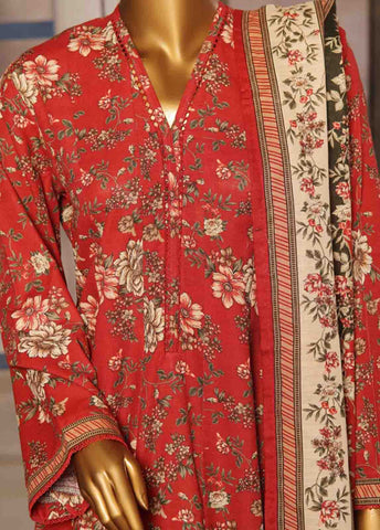 Bin Saeed Fabric - WK-FR-078 A-3 Piece Khaddar Printed Frock Style Suit