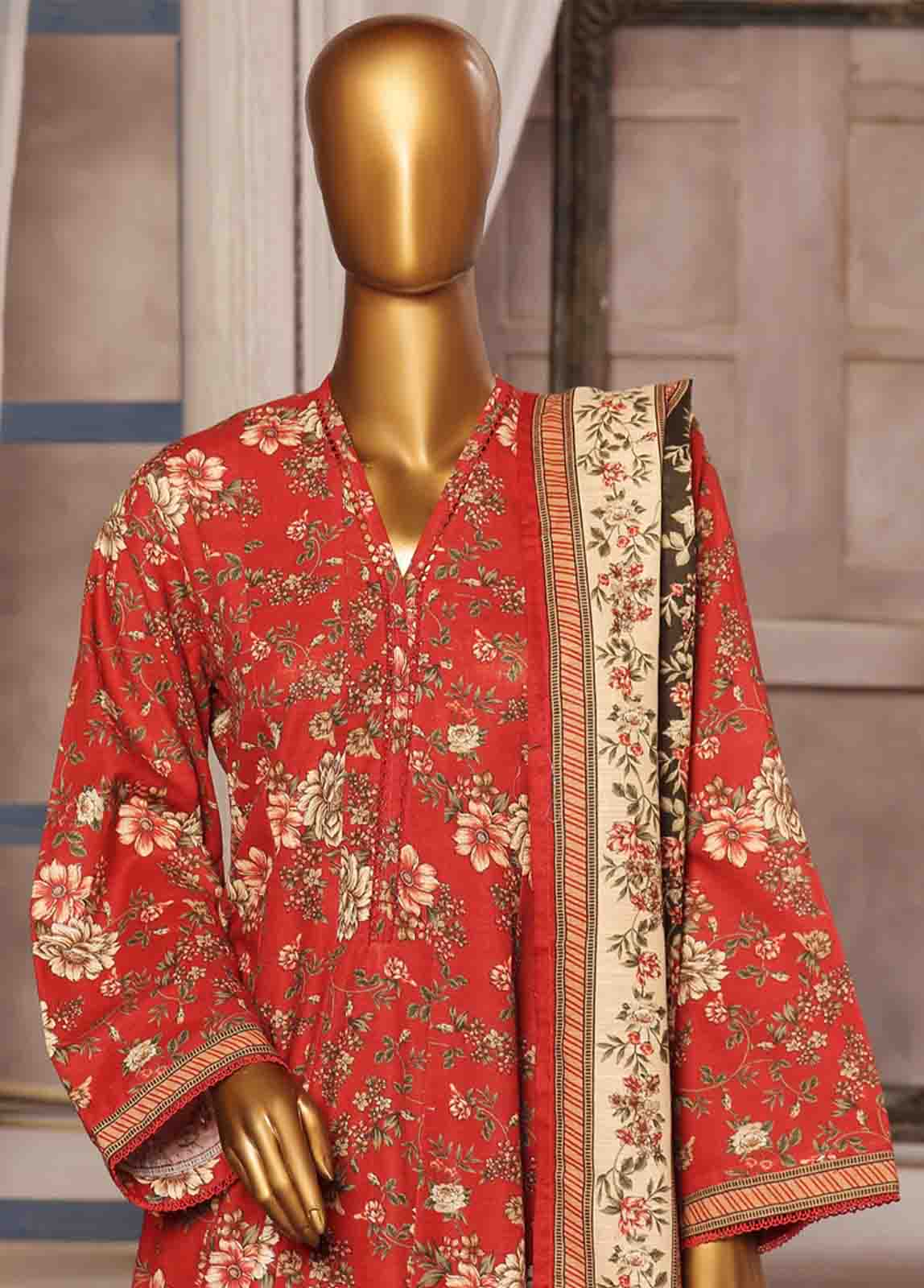 Bin Saeed Fabric - WK-FR-078 A-3 Piece Khaddar Printed Frock Style Suit