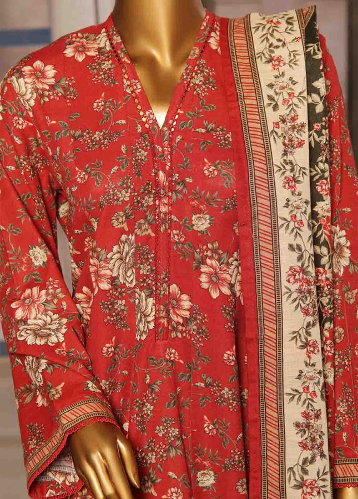 Bin Saeed Fabric - WK-FR-078 A-3 Piece Khaddar Printed Frock Style Suit