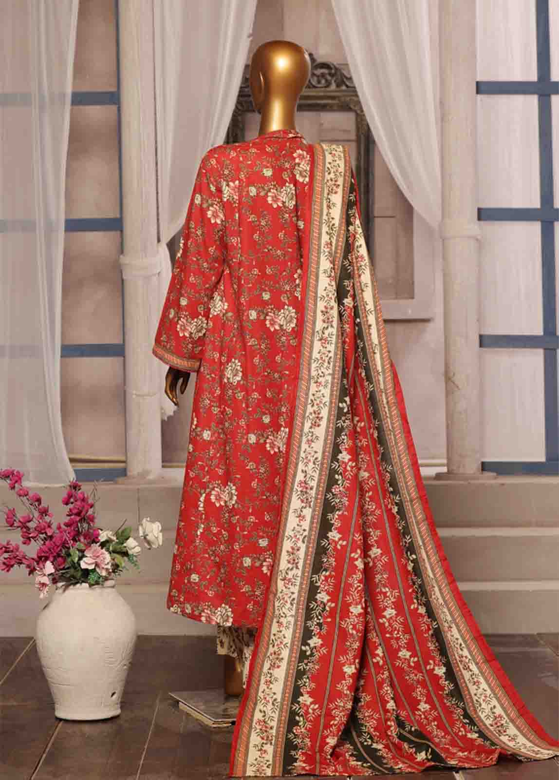 Bin Saeed Fabric - WK-FR-078 A-3 Piece Khaddar Printed Frock Style Suit