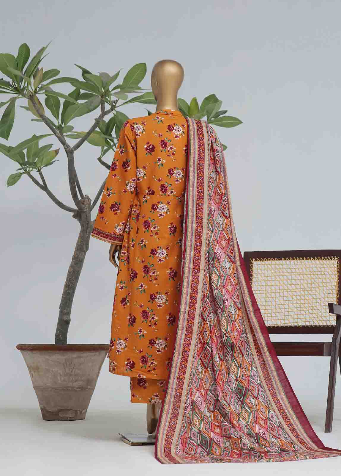 Bin Saeed Fabric - WK-FR-081 A-3 Piece Khaddar Printed Frock Style Suit