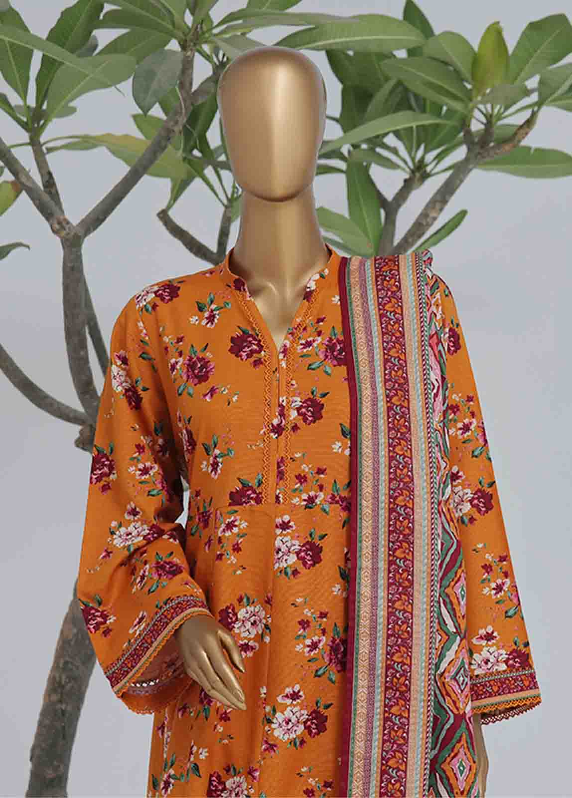 Bin Saeed Fabric - WK-FR-081 A-3 Piece Khaddar Printed Frock Style Suit