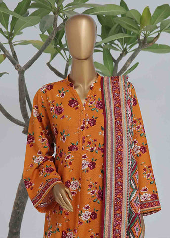 Bin Saeed Fabric - WK-FR-081 A-3 Piece Khaddar Printed Frock Style Suit