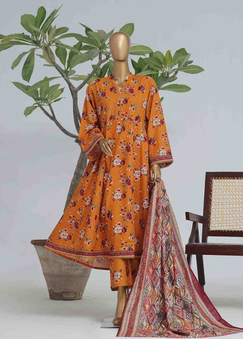 Bin Saeed Fabric - WK-FR-081 A-3 Piece Khaddar Printed Frock Style Suit