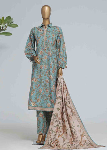 Bin Saeed Fabric - WK-FR-082 A-3 Piece Khaddar Printed Frock Style Suit