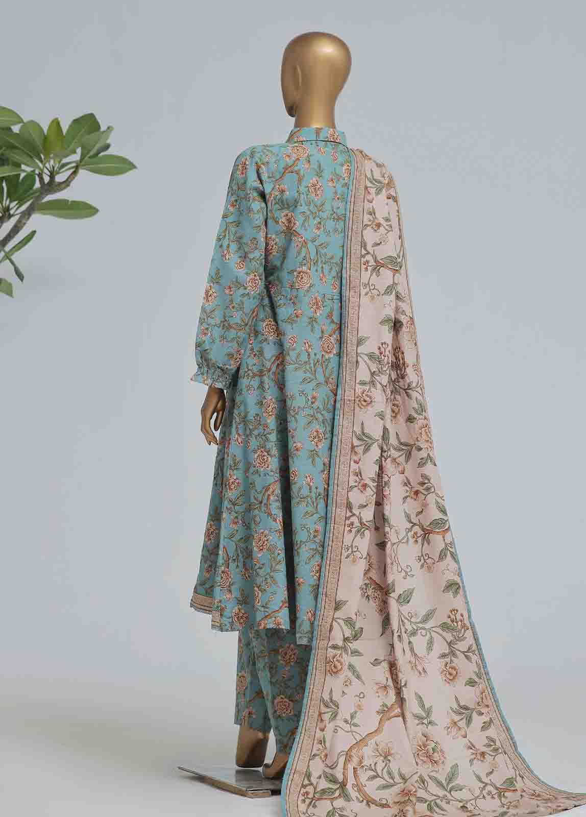 Bin Saeed Fabric - WK-FR-082 A-3 Piece Khaddar Printed Frock Style Suit