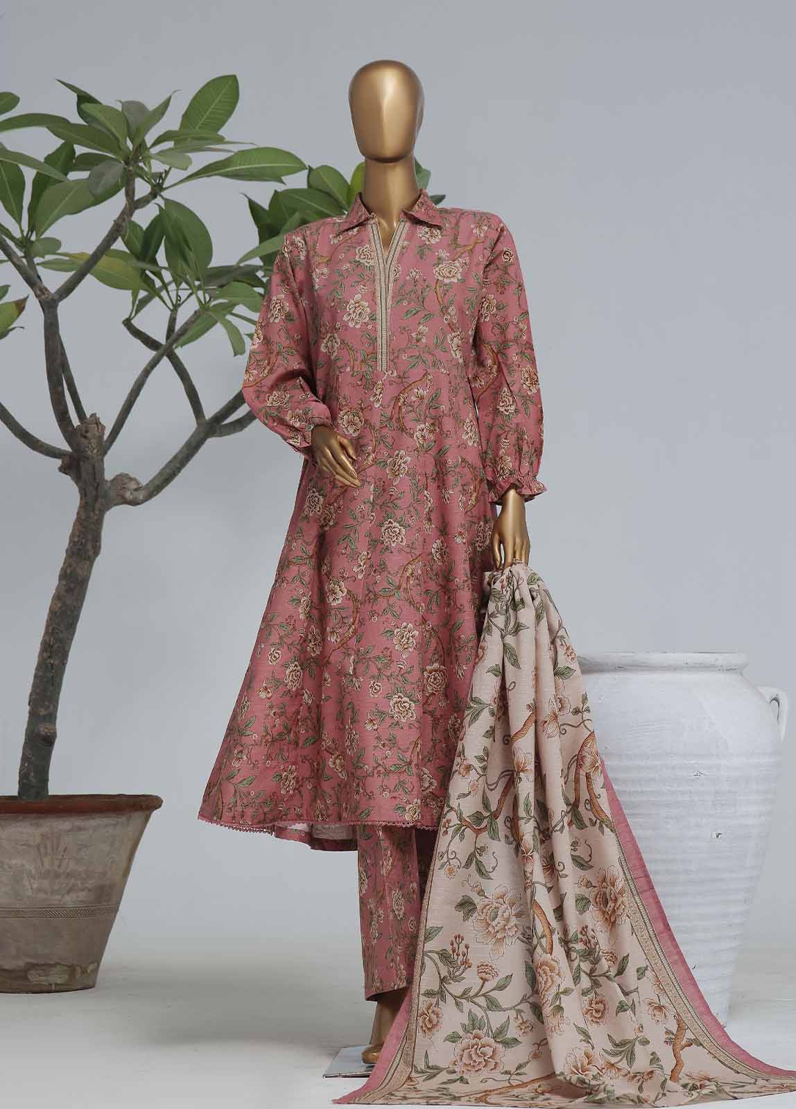 Bin Saeed Fabric - WK-FR-083 A-3 Piece Khaddar Printed Frock Style Suit