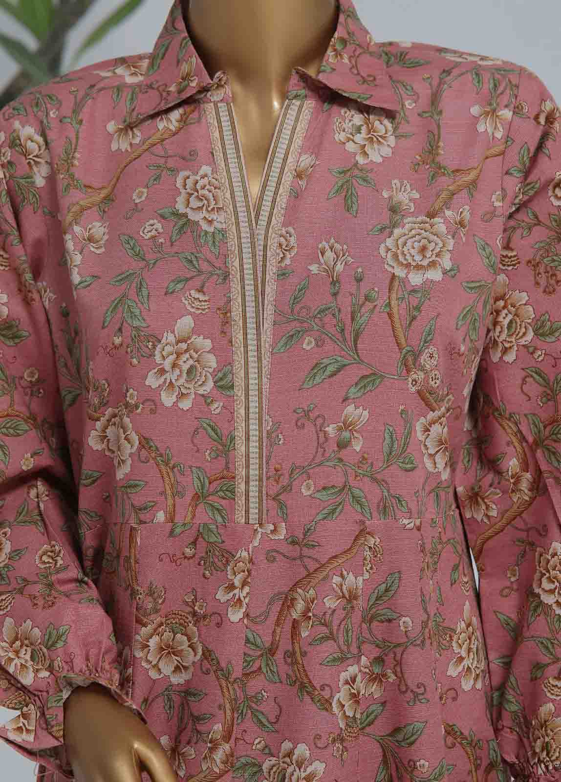 Bin Saeed Fabric - WK-FR-083 A-3 Piece Khaddar Printed Frock Style Suit