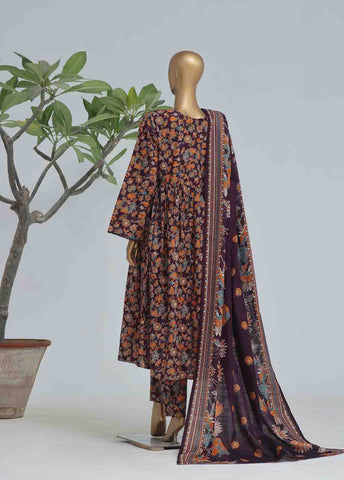 Bin Saeed Fabric - WK-FR-084 A-3 Piece Khaddar Printed Frock Style Suit