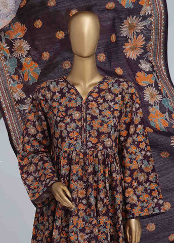 Bin Saeed Fabric - WK-FR-084 A-3 Piece Khaddar Printed Frock Style Suit