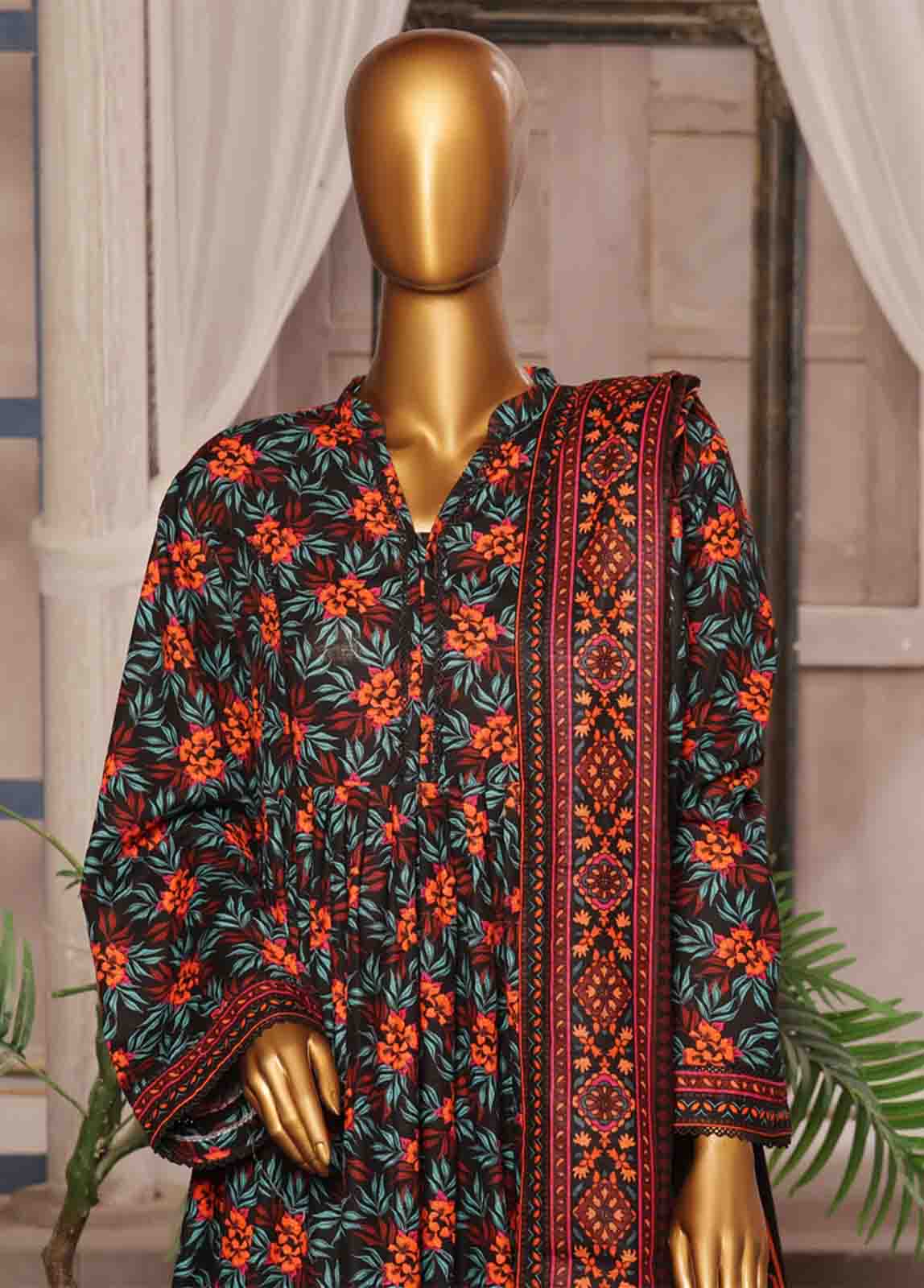 Bin Saeed Fabric - WK-FR-085 A-3 Piece Khaddar Printed Frock Style Suit