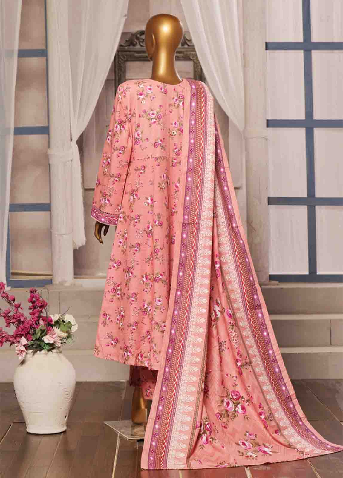 Bin Saeed Fabric - WK-FR-086 A-3 Piece Khaddar Printed Frock Style Suit