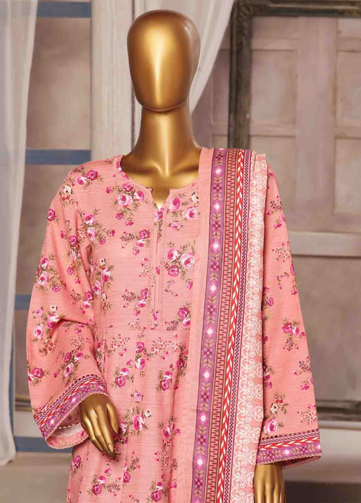 Bin Saeed Fabric - WK-FR-086 A-3 Piece Khaddar Printed Frock Style Suit