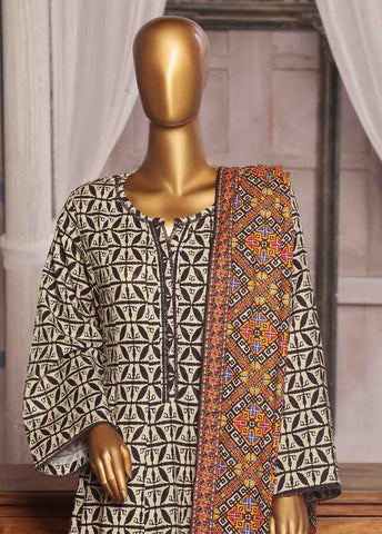 Bin Saeed Fabric - WK-FR-087 A-3 Piece Khaddar Printed Frock Style Suit