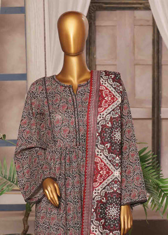 Bin Saeed Fabric - WK-FR-089 A-3 Piece Khaddar Printed Frock Style Suit