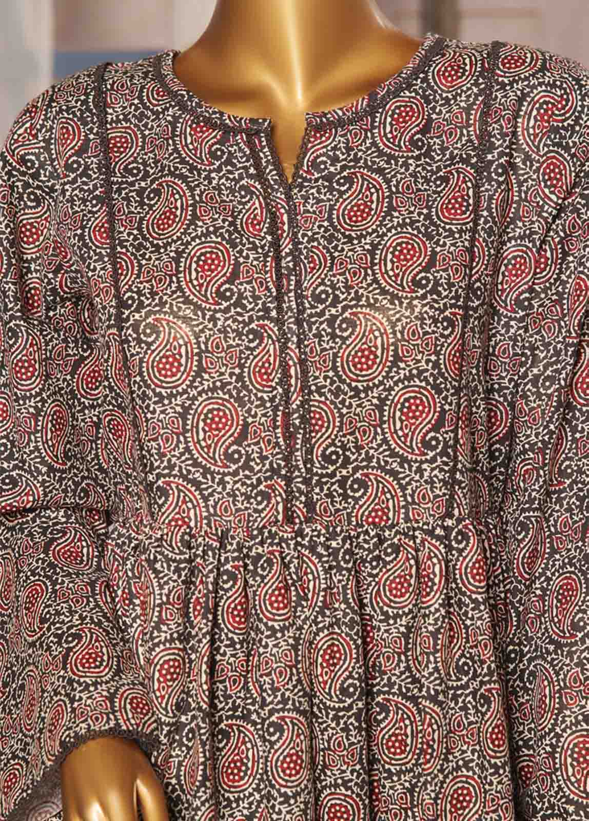 Bin Saeed Fabric - WK-FR-089 A-3 Piece Khaddar Printed Frock Style Suit