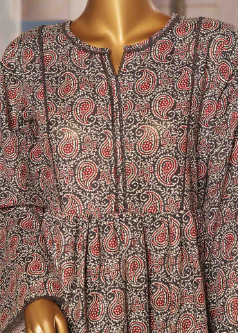 Bin Saeed Fabric - WK-FR-089 A-3 Piece Khaddar Printed Frock Style Suit