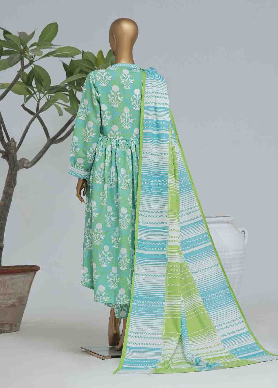 Bin Saeed Fabric - WK-FR-091 A-3 Piece Khaddar Printed Frock Style Suit