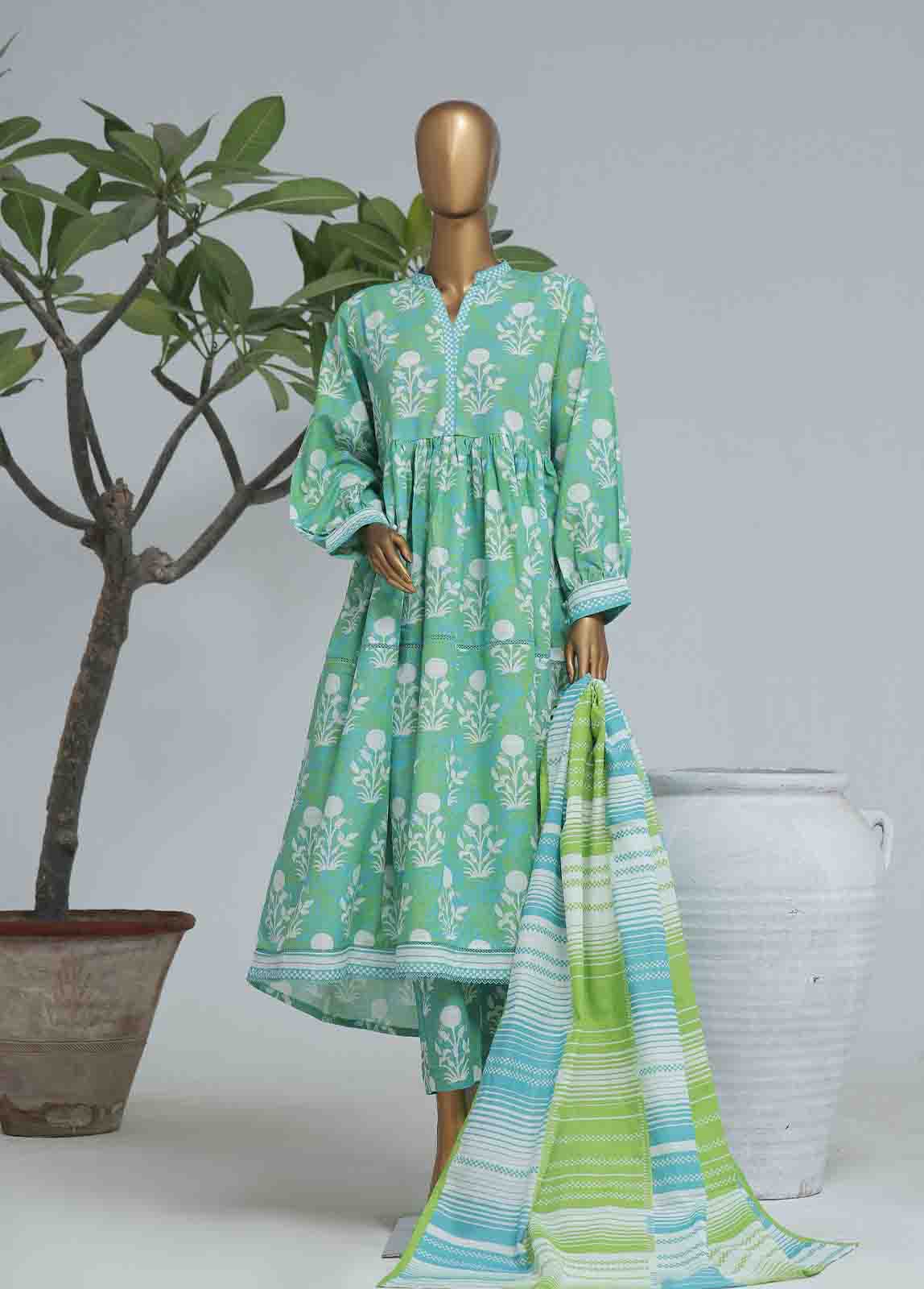 Bin Saeed Fabric - WK-FR-091 A-3 Piece Khaddar Printed Frock Style Suit