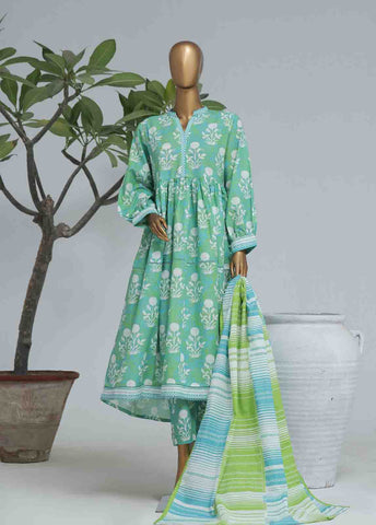 Bin Saeed Fabric - WK-FR-091 A-3 Piece Khaddar Printed Frock Style Suit