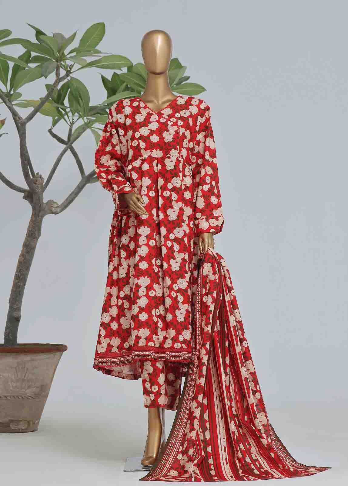 Bin Saeed Fabric - WK-FR-094 A-3 Piece Khaddar Printed Frock Style Suit