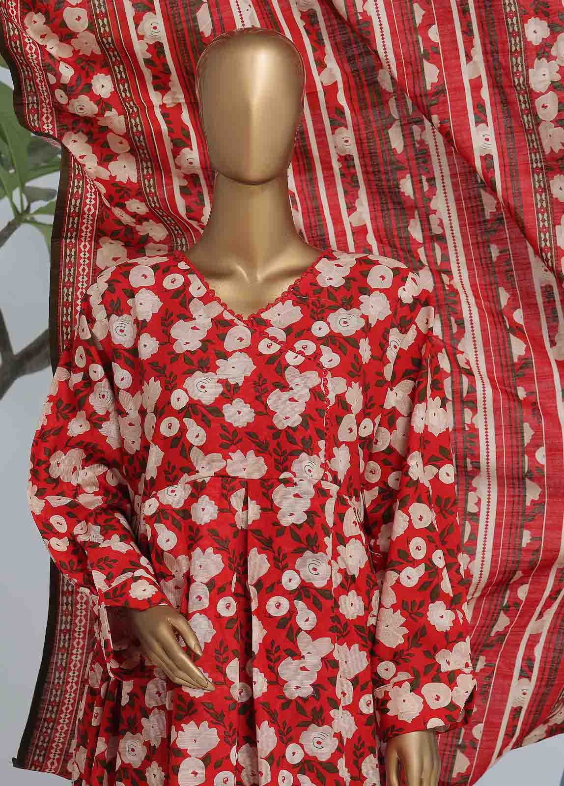 Bin Saeed Fabric - WK-FR-094 A-3 Piece Khaddar Printed Frock Style Suit