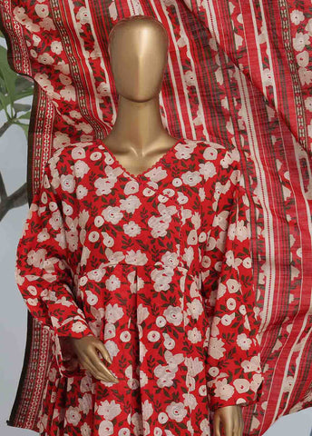 Bin Saeed Fabric - WK-FR-094 A-3 Piece Khaddar Printed Frock Style Suit