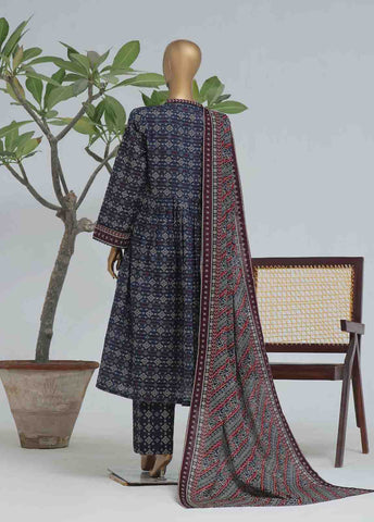 Bin Saeed Fabric - WK-FR-099 A-3 Piece Khaddar Printed Frock Style Suit