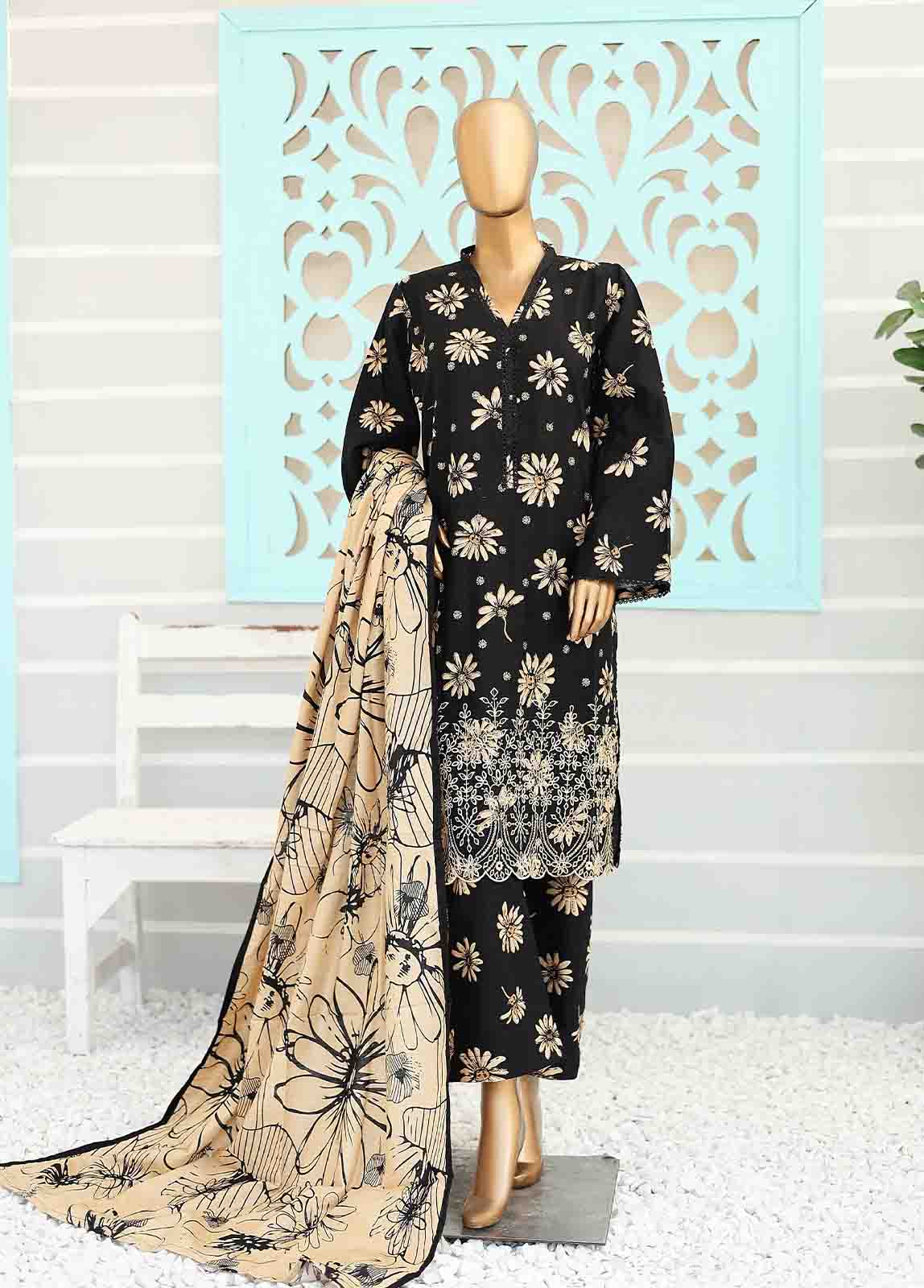 Bin Saeed Fabric - WKE-001 -3 Piece Khaddar Chikankari Stitched Suit