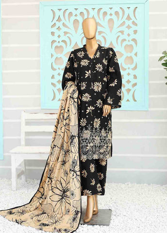 Bin Saeed Fabric - WKE-001 -3 Piece Khaddar Chikankari Stitched Suit