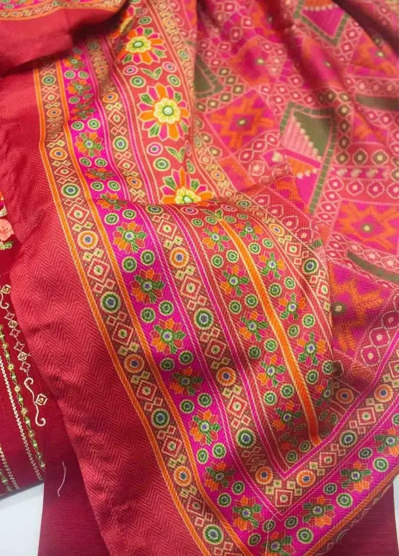 Bin Saeed Fabric - WKE-002- 3 Piece Khaddar Emboidered Stitched Suit