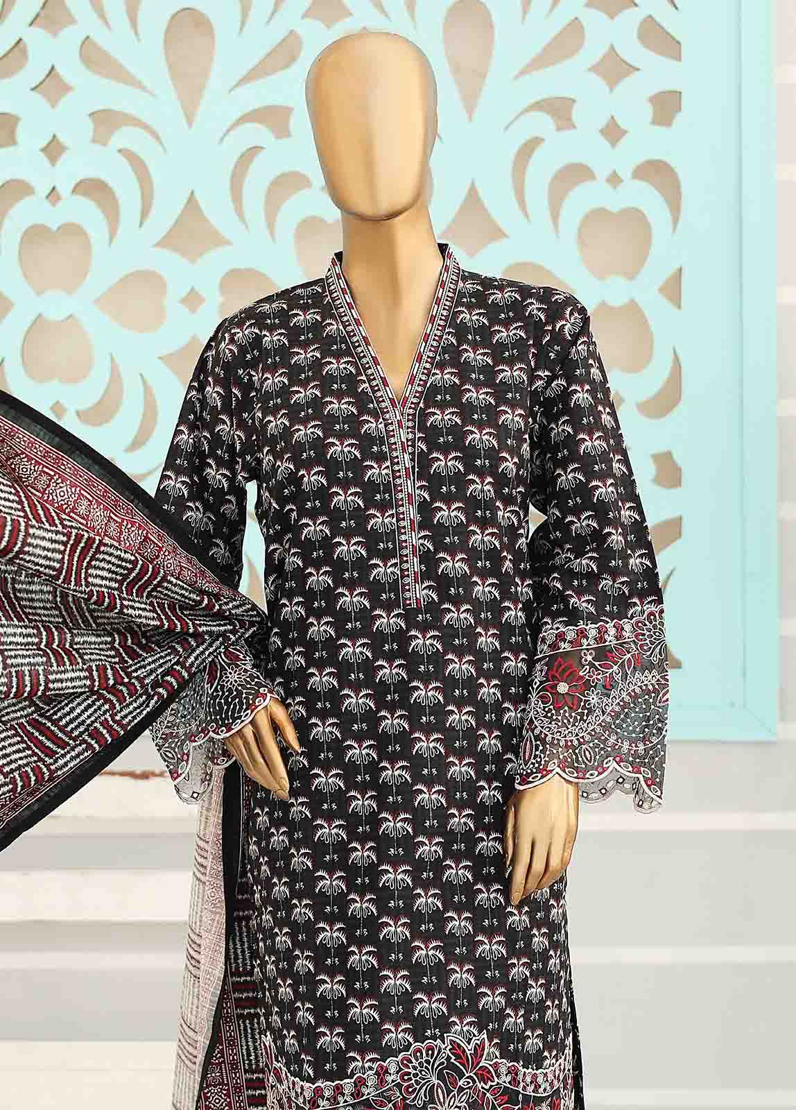 Bin Saeed Fabric - WKE-004 -3 Piece Khaddar Chikankari Stitched Suit