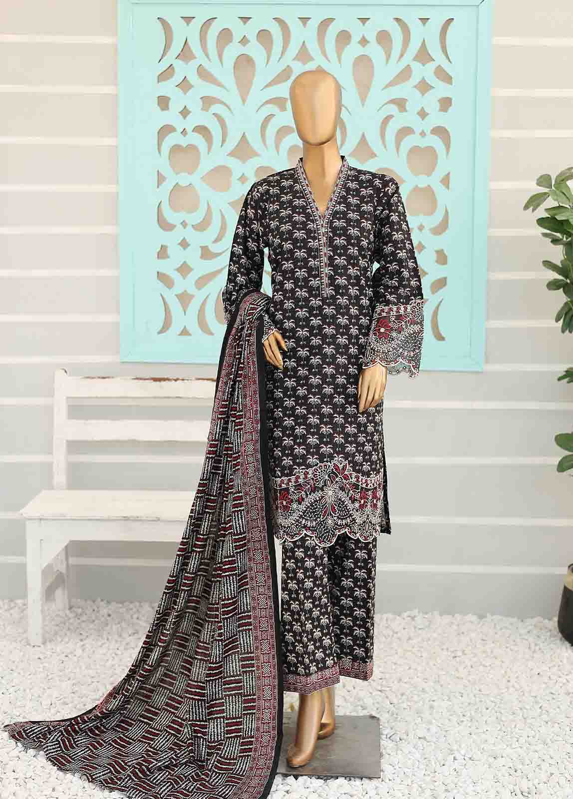 Bin Saeed Fabric - WKE-004 -3 Piece Khaddar Chikankari Stitched Suit
