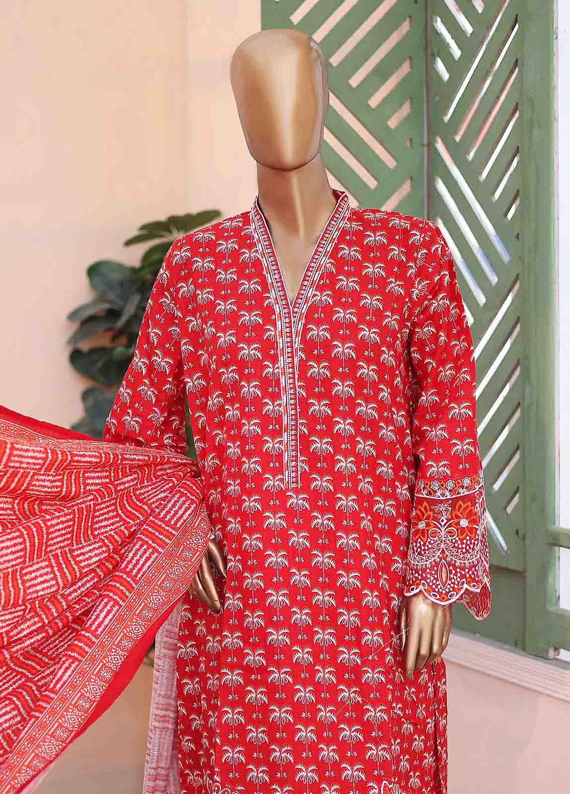 Bin Saeed Fabric - WKE-005 A -3 Piece Khaddar Chikankari Stitched Suit