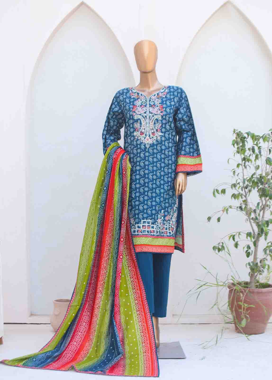 Bin Saeed Fabric - WKE-006-3 Piece Khaddar Embroidered collection