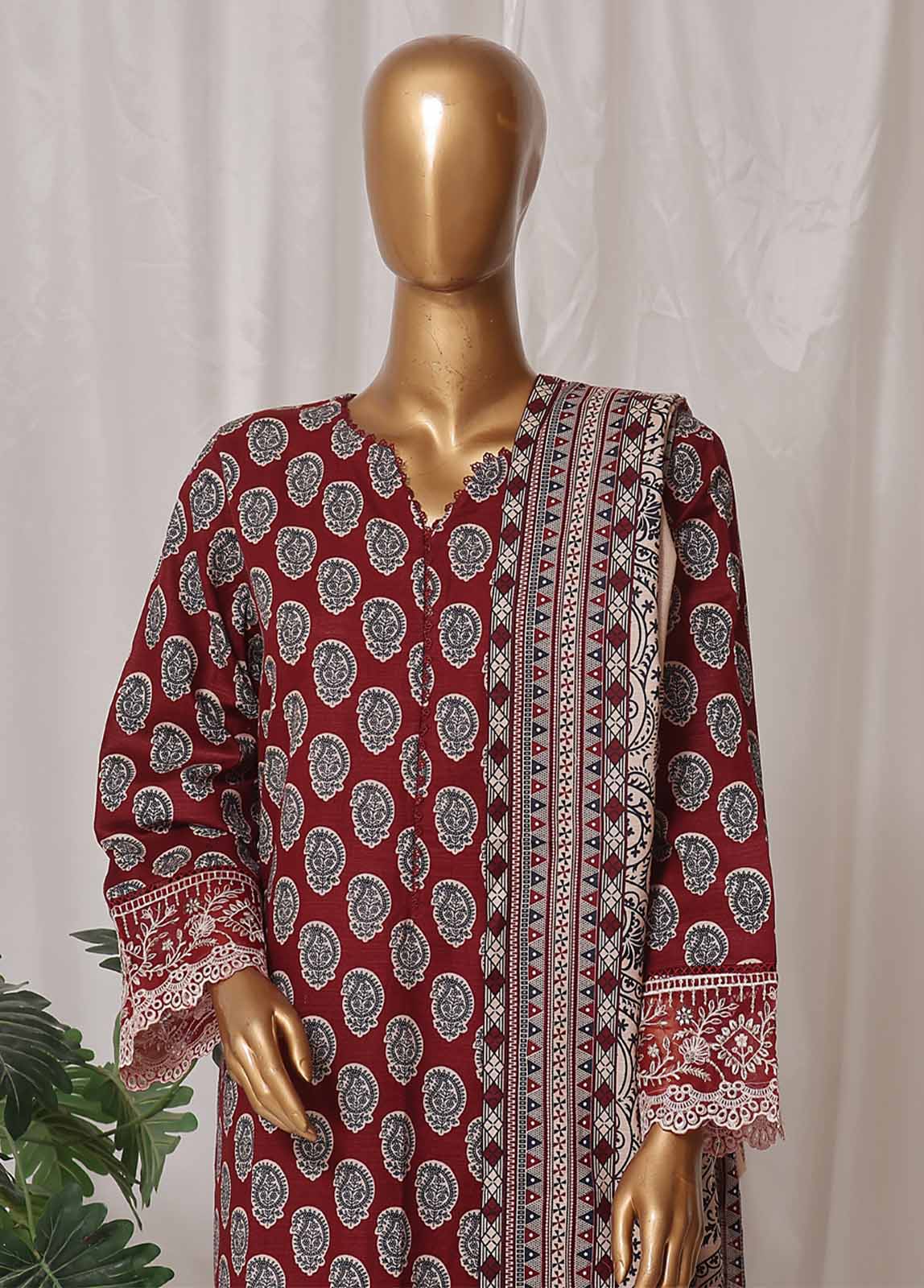 Bin Saeed Fabric - WKE-009 M-3 Piece Khaddar Embroidered Stitched Suit