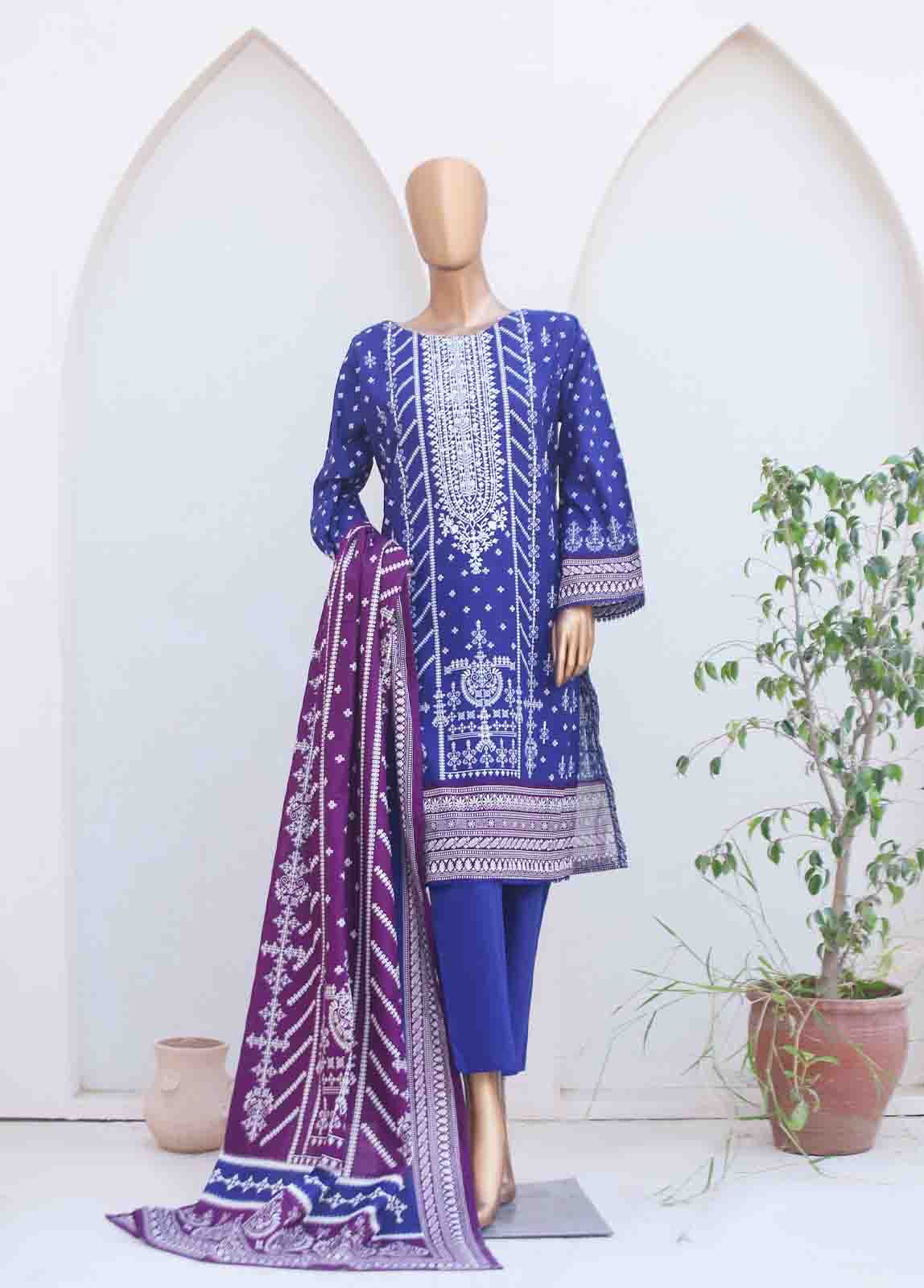 Bin Saeed Fabric - WKE-0107-3 Piece Khaddar Embroidered collection