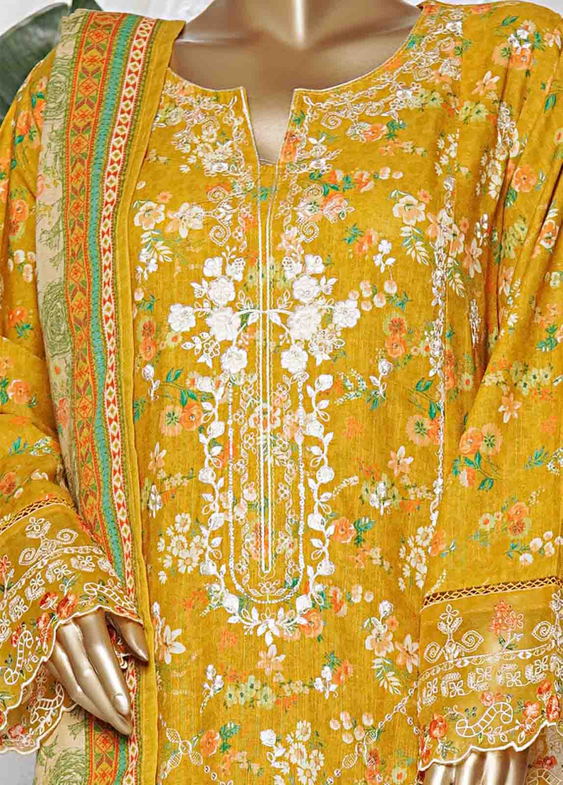 Bin Saeed Fabric - WKE-0115- 3 Piece Khaddar Emboidered Stitched Suit