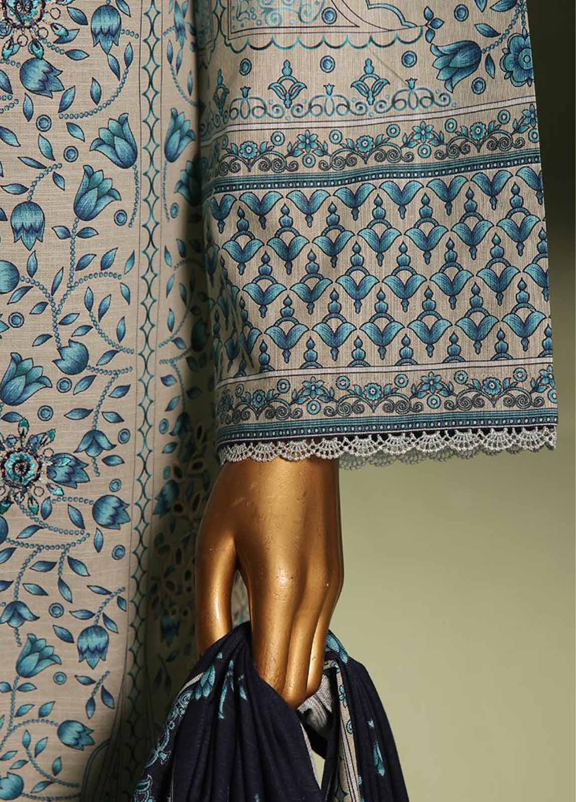 Bin Saeed Fabric - WKE-0117 S-3 Piece Khaddar Embroidered Stitched Suit