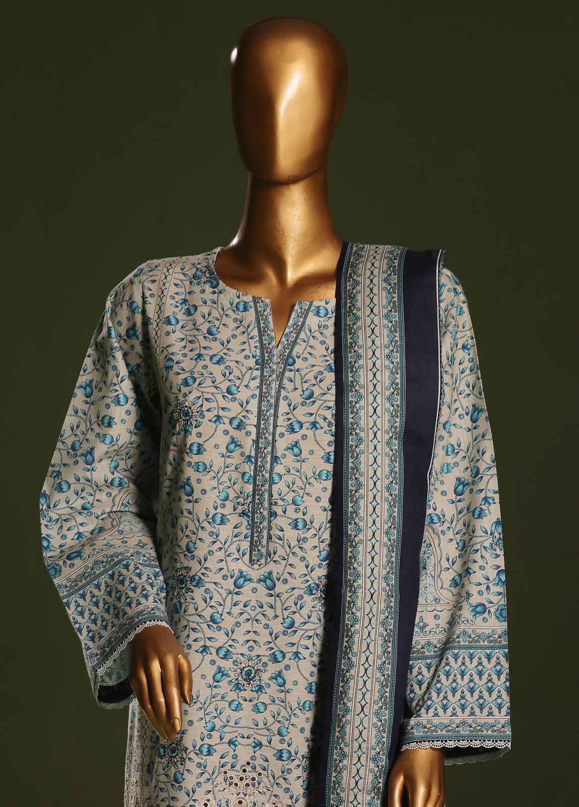 Bin Saeed Fabric - WKE-0117 S-3 Piece Khaddar Embroidered Stitched Suit