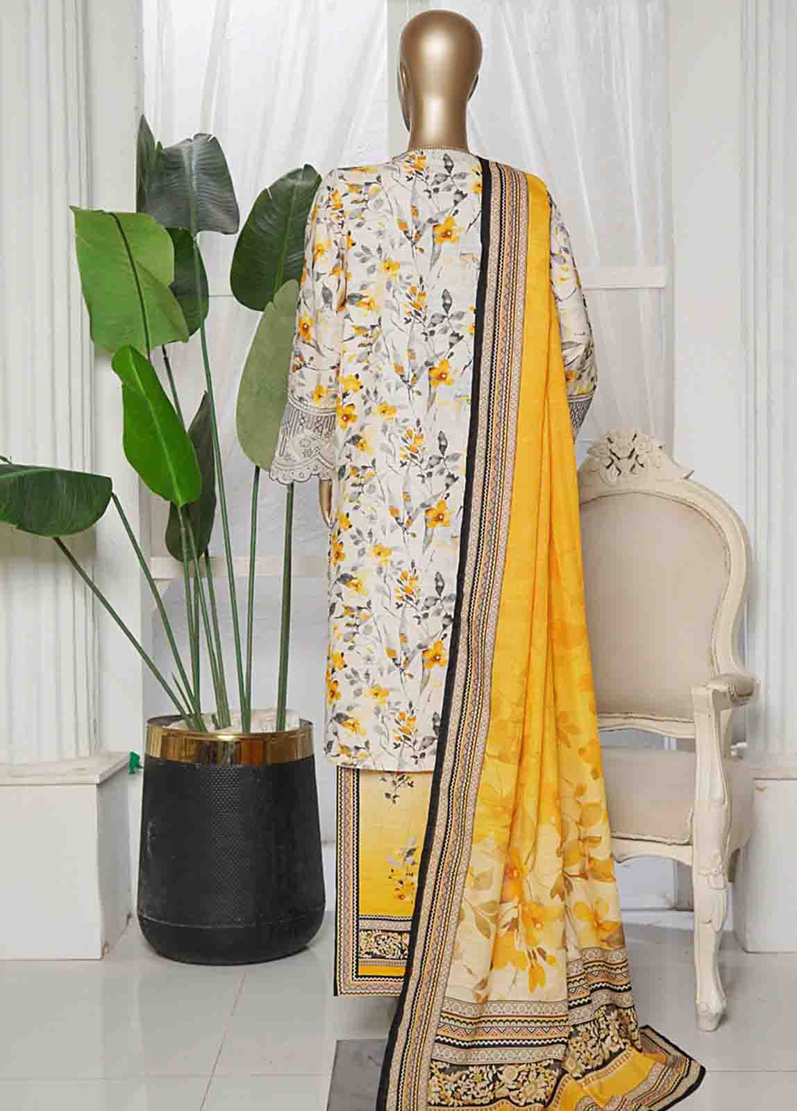 Bin Saeed Fabric - WKE-0118- 3 Piece Khaddar Emboidered Stitched Suit