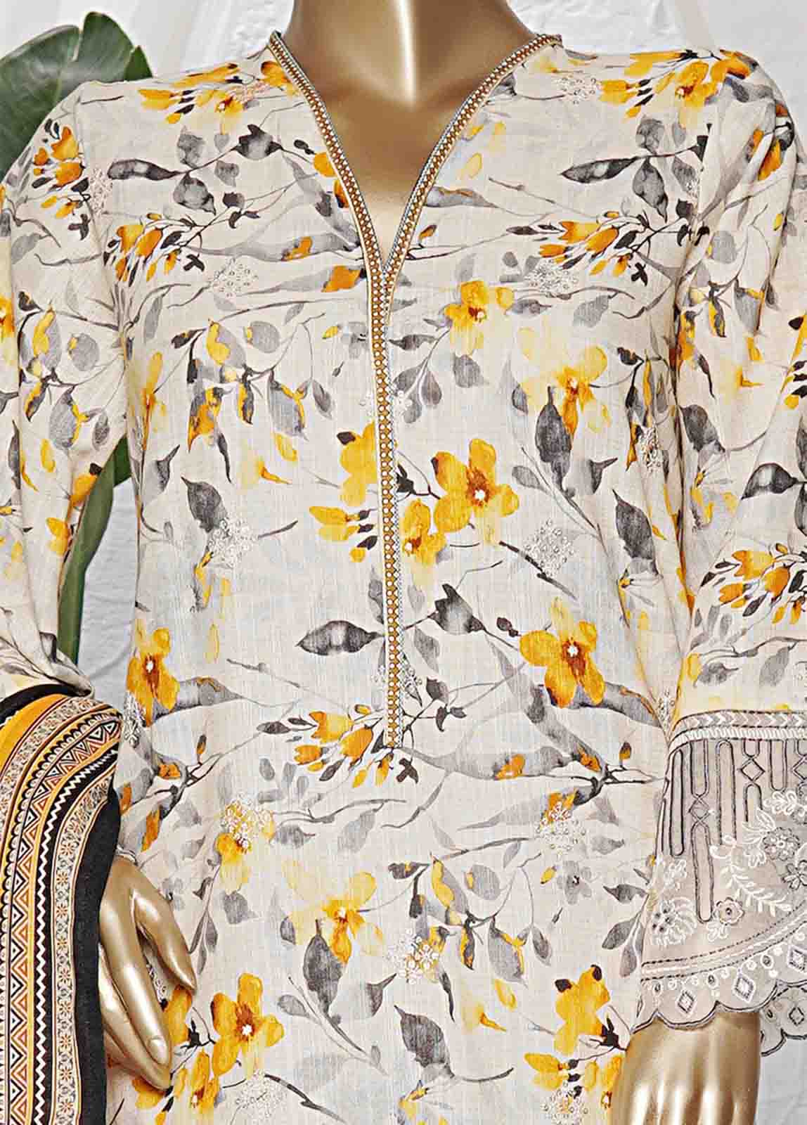 Bin Saeed Fabric - WKE-0118- 3 Piece Khaddar Emboidered Stitched Suit