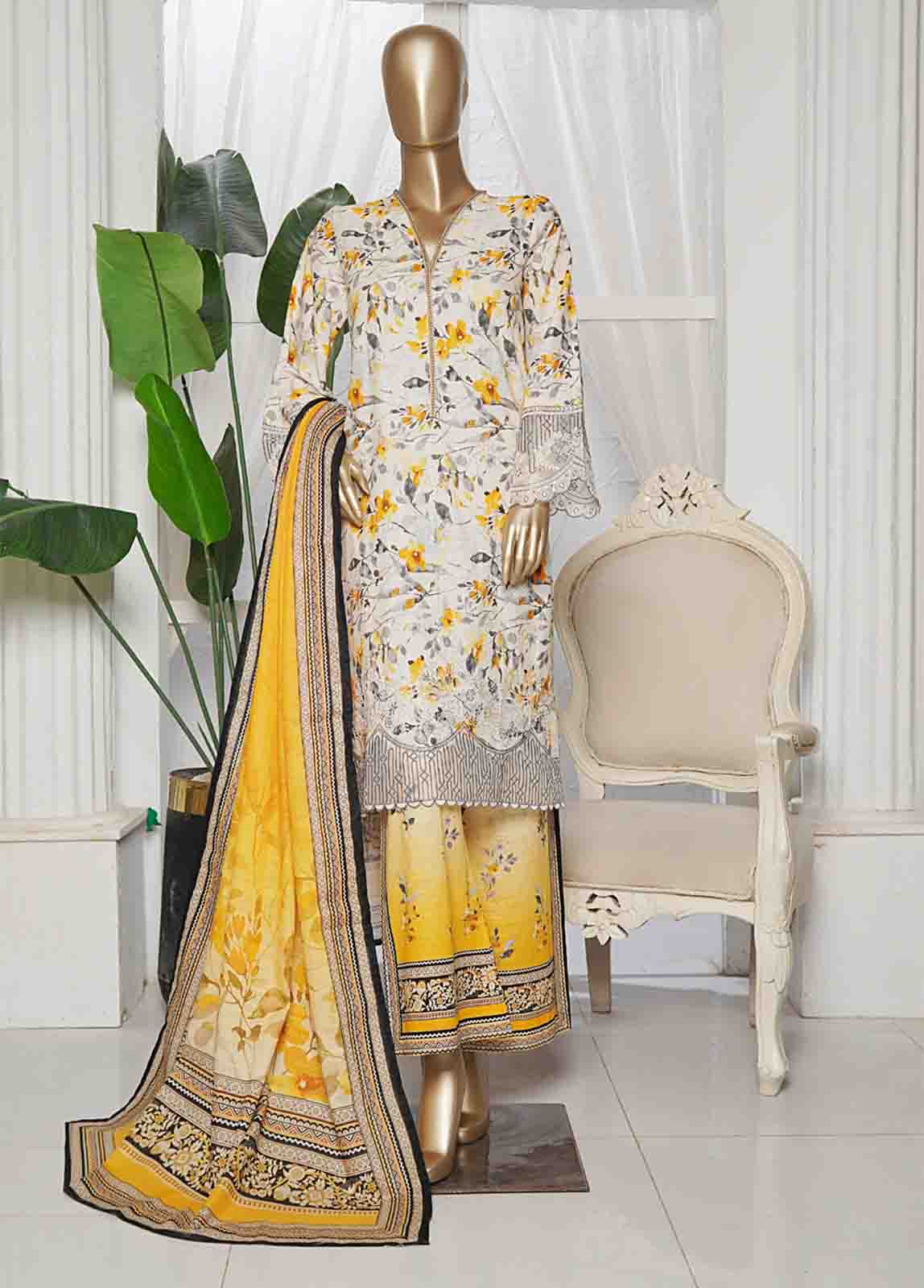 Bin Saeed Fabric - WKE-0118- 3 Piece Khaddar Emboidered Stitched Suit