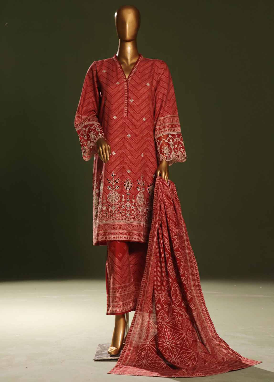 Bin Saeed Fabric - WKE-0123 S-3 Piece Khaddar Embroidered Stitched Suit