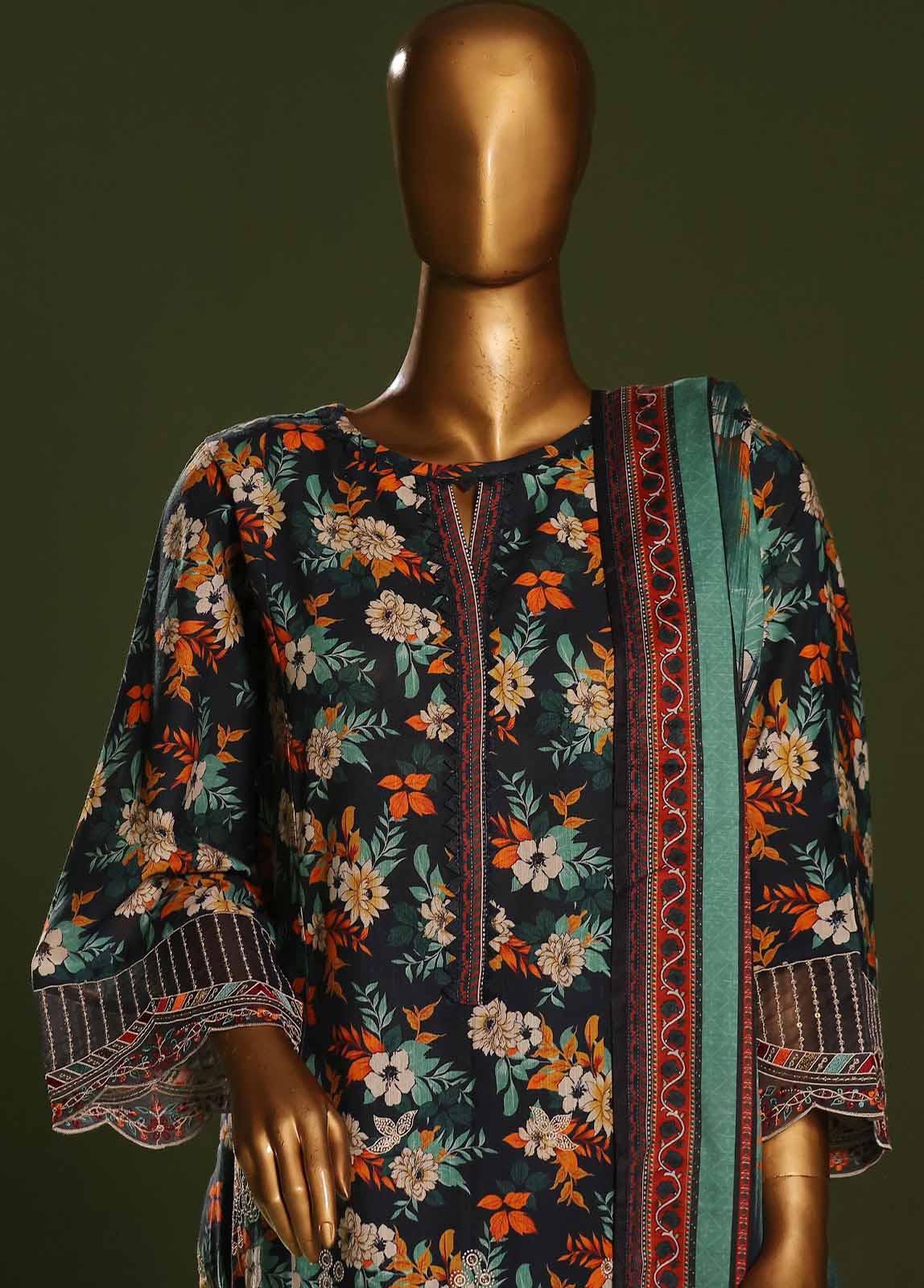 Bin Saeed Fabric - WKE-0124 B-3 Piece Khaddar Embroidered Suit